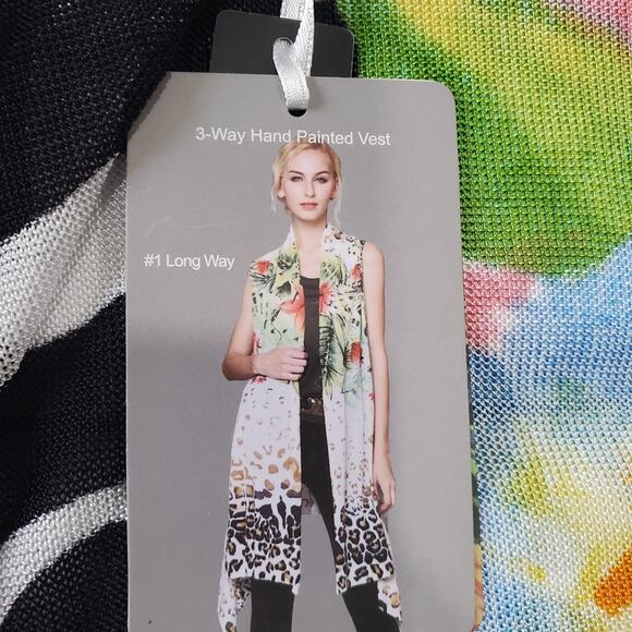 Paris Hues 3-Way Hand Painted Vest Womens Small Zebra Print Floral Lightweight - Picture 3 of 9